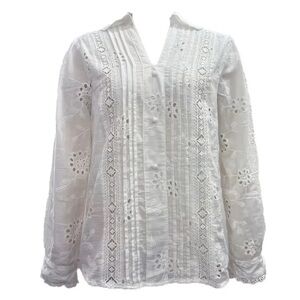 Sezane French STYLE Elegant White Embroidered Women's Top eyelet light